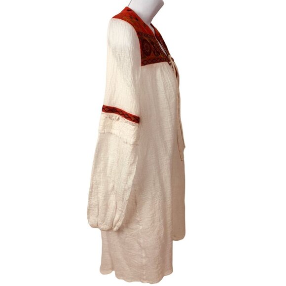 Esley Top Women  Size S White Orange Embroidered Geometric V neck Long Sleeves - Picture 3 of 13